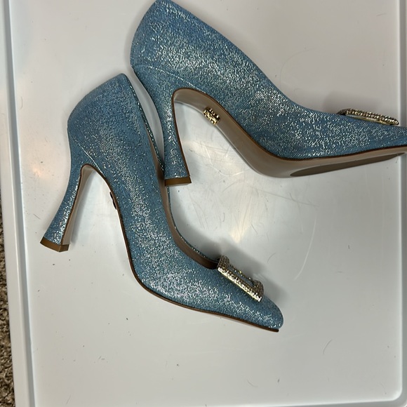 Beautiisoles DAISY SKY BLUE METALLIC 7 Crystal buckle rhinestones Italy. NWOT - Picture 12 of 12